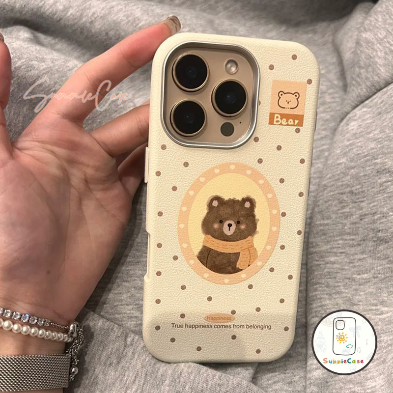 เคสไอโฟน 13 สำหรับ เคส IPhone 16 12 13 11 15 14 Pro Max XR XS X Max 7 8 16 15 11 Plus น่ารัก หมีน้อย เคสโทรศัพท์โลหะ