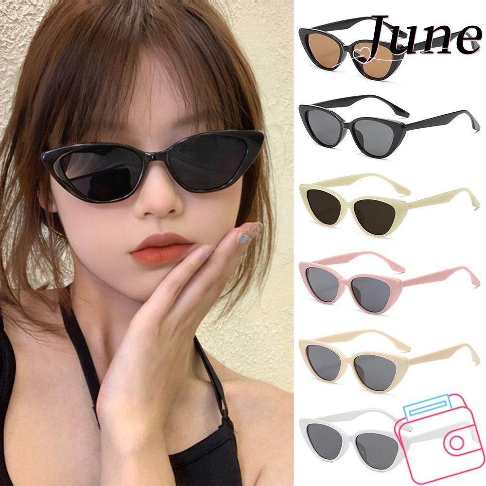JUNEGOODS แว่นตากันแดดกันแดด,แว่นตากันแดดรูปตาแมว UV400 สีสันสดใส,แฟชั่นกรอบเล็กแว่นตาฤดูร้อนสําหรับผู้หญิง