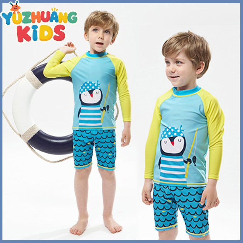 ชุดว่ายน้ำเด็กชาย แขนสั้น กางเกงขาสั้น ขนาด 4-11 ขวบ ป้องกันแสงแดดสำหรับฤดูร้อน