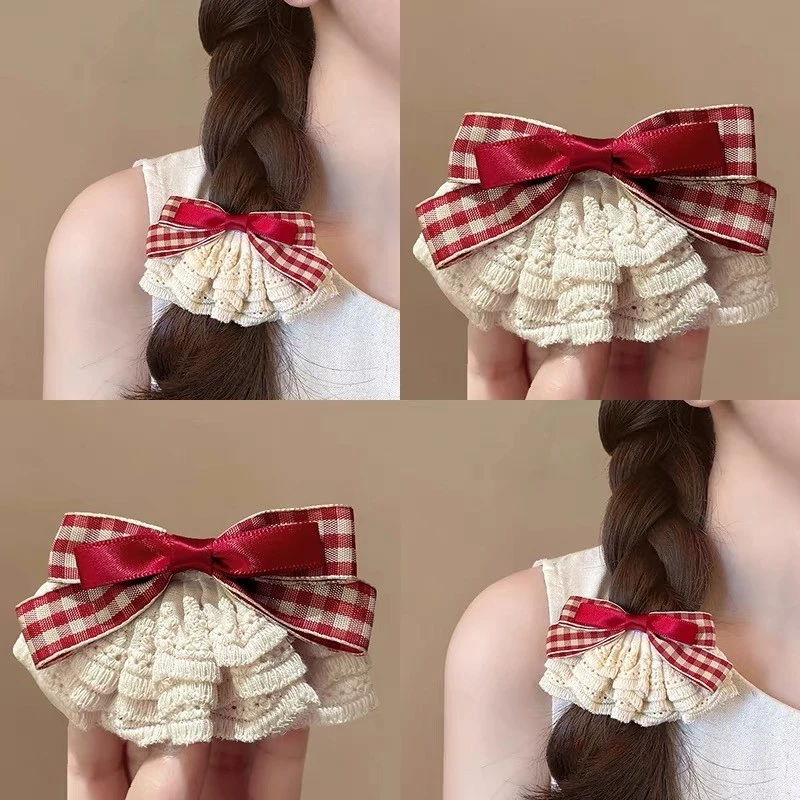ลูกไม้ตาข่ายสีแดงดีไซน์เรียบทันสมัยสำหรับสตรี