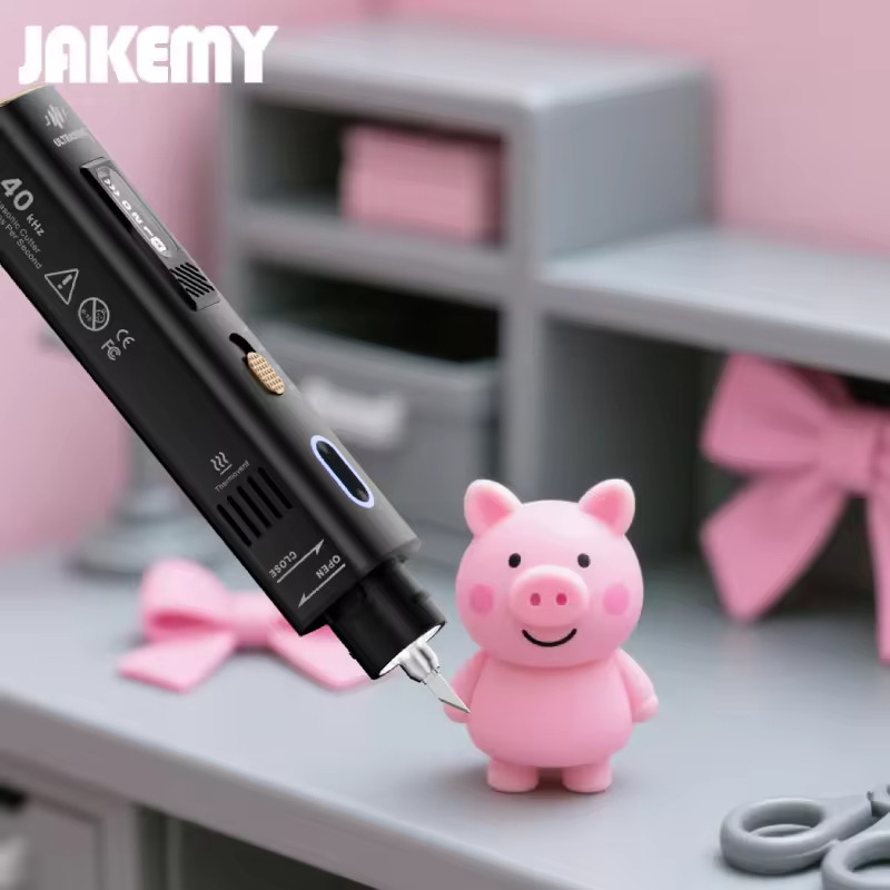 JAKEMY มีดคัตเตอร์อัลตราโซนิก 40KHz เครื่องตัดมีดอัลตราโซนิกแบบใช้มือถือพร้อมถุงมือกันบาดสําหรับรุ่นพิมพ์ 3D, หนัง