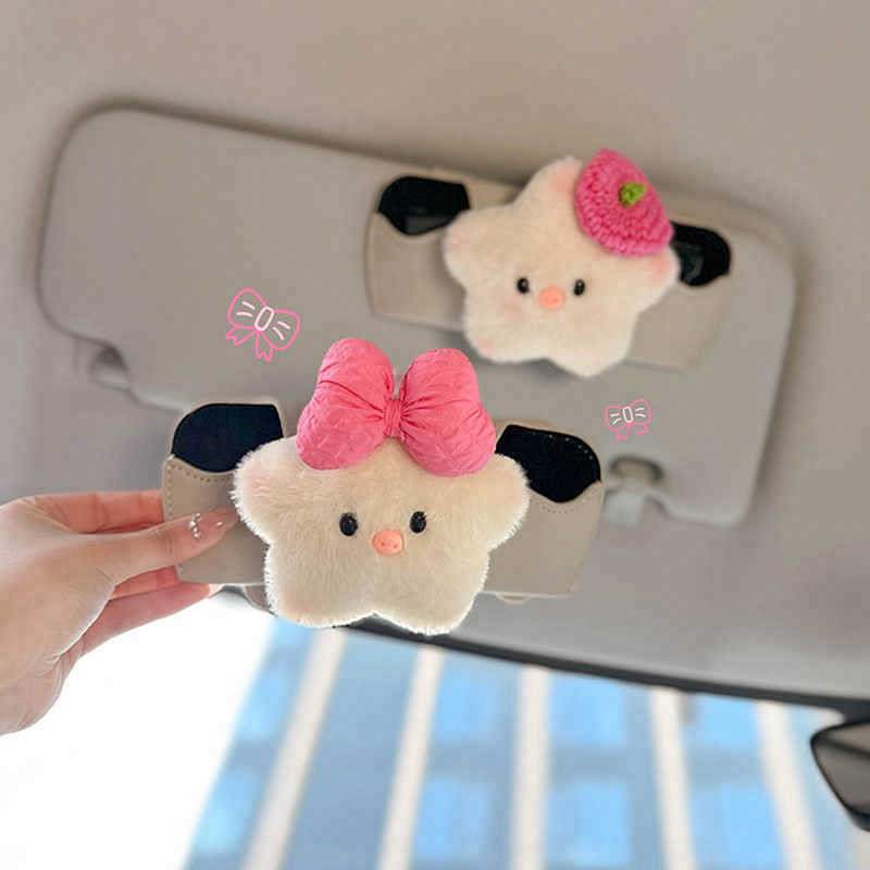 New Car Glasses Case Cute Plush Doll Car Glasses Clip Car Sunglasses Case Storage Girl 5uDe