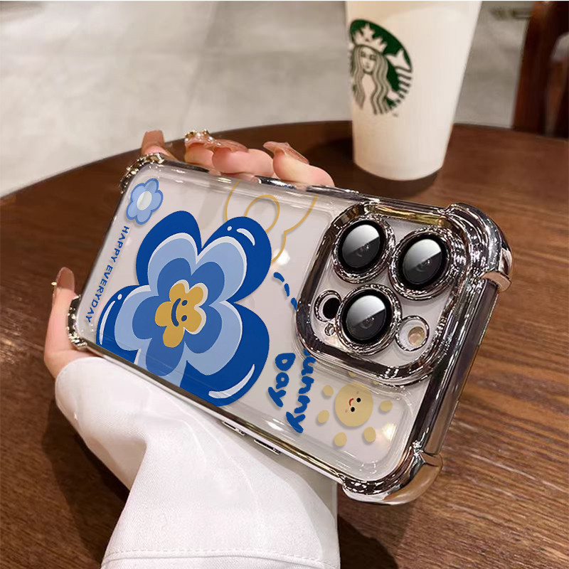 3 in1 Blue Smiling ดอกไม้สําหรับ OPPO A3pro A3X A5X A5 2025 A5pro A3 เคสโทรศัพท์ Soft Anti fall กรณี