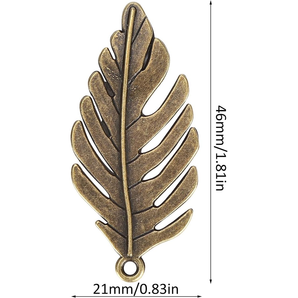 อุปกรณ์เสริมทำเครื่องประดับ ใบไม้ทรงบรอนซ์แบบเสียดสี ขนาด 21x46 มิลลิเมตร เหมาะสำหรับ DIY สร้อยข้อมื