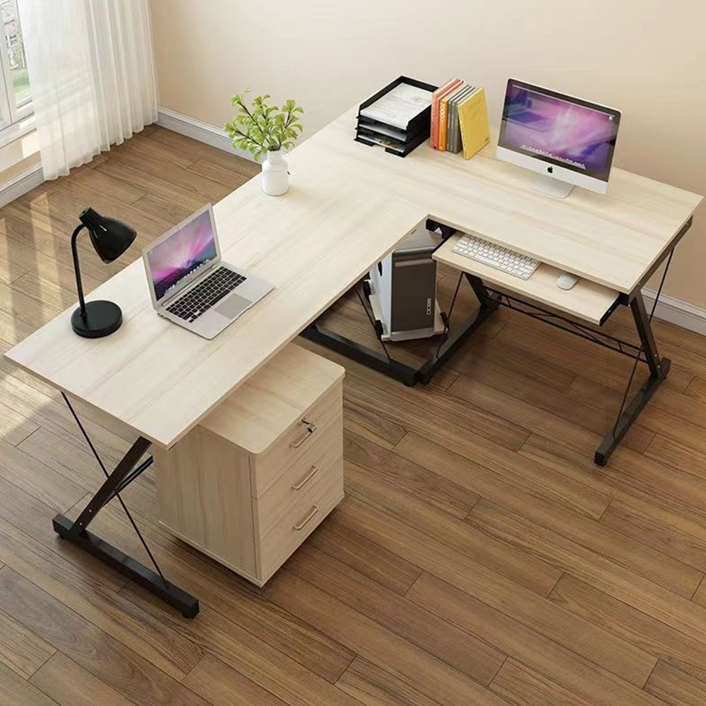 GlobalHouse SMITH โต๊ะทำงาน รุ่นHD001 ขนาด120x158x73ซม. สีไวท์เมเปิล สินค้าของแท้คุณภาพดี
