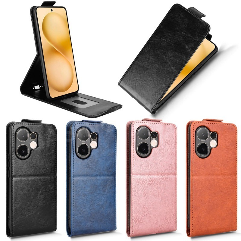 ปลอกสําหรับ Vivo V60 V50 Lite V50E 4G 5G 2025 Flip แนวตั้งกรณี Flip Up และ Down หนังเคสโทรศัพท์ช่องใส่การ์ดขาตั้งฝาครอบ
