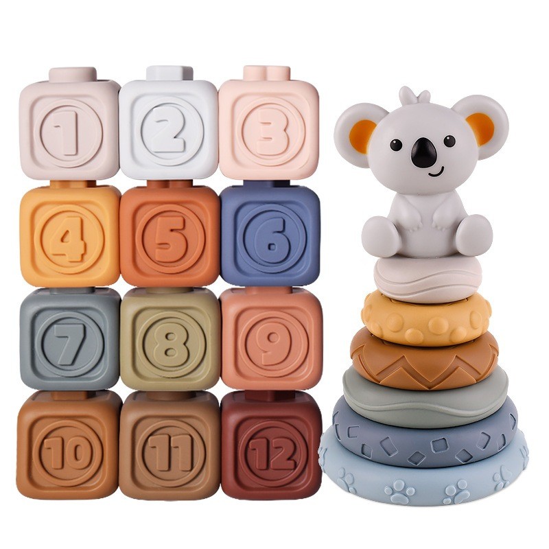 Big2Toy- บล็อกตัวต่อซิลิโคน Stacked Circle Hippo