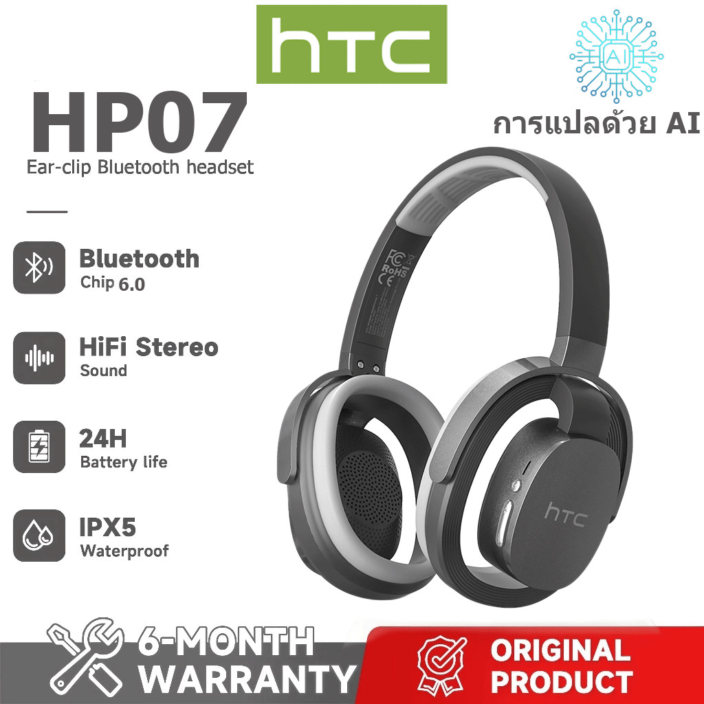 หูฟัง HTC NE07 AI Translator, Bluetooth 6.0, ระบบตัดเสียงรบกวนสำหรับการเล่นเกมอัจฉริยะ, หูฟังไร้สายแบบครอบหูเปิดด้านหลัง, รับประกัน 1 ปี