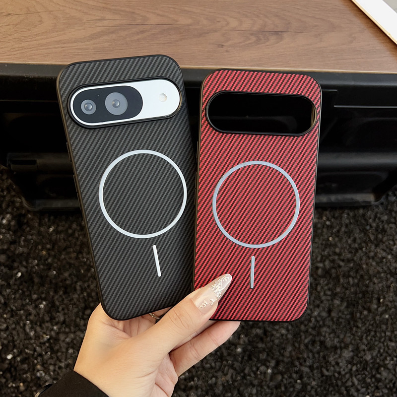 สําหรับ Google Pixel 9 / 10 Pro XL กรณี ELVEV หนังพรีเมี่ยม PC รูปแบบไฟเบอร์ Anti-shock ดูดโทรศัพท์ 