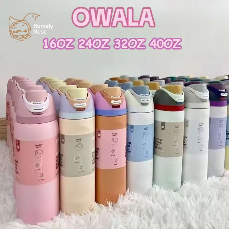 คุณภาพสูงOwala FreeSip 16oz 24oz 32oz 40oz Macaron Sanriou Series ขวดน้ําสแตนเลสหุ้มฉนวนพร้อมฟางสําห
