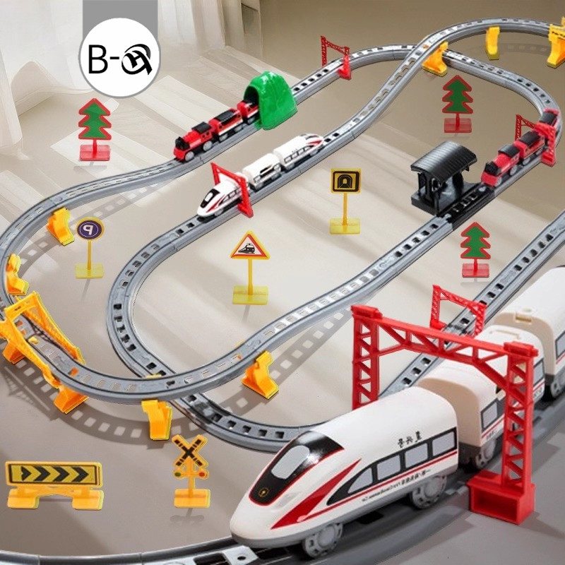 BHQ รถไฟไฟฟ้า รถไฟความเร็วสูง ประกอบรางรถไฟ 64-119 ชิ้น ของเล่นเพื่อการศึกษา