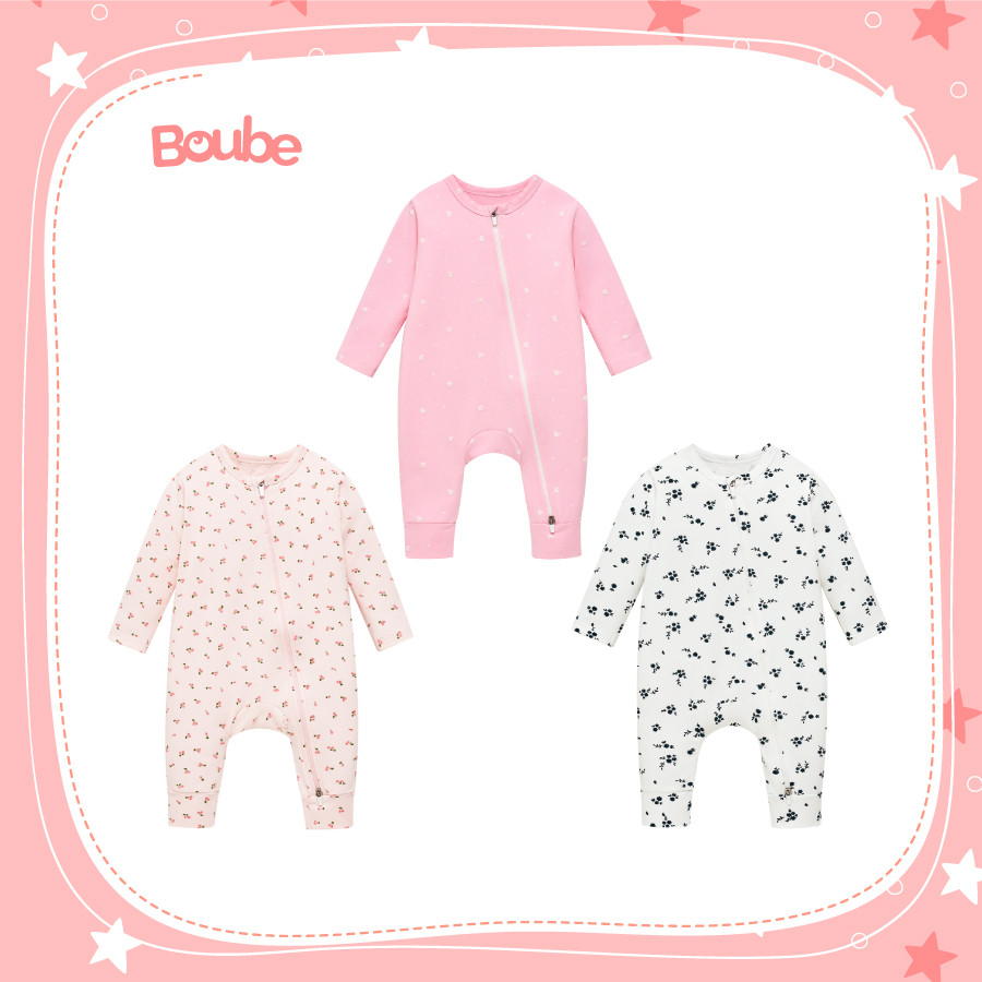 โบube บอดี้สูท บอดี้สูทซิปยาวลายน่ารักมากมายสําหรับเด็กแรกเกิดและเด็กทารกผู้หญิง ผ้าคอตตอน