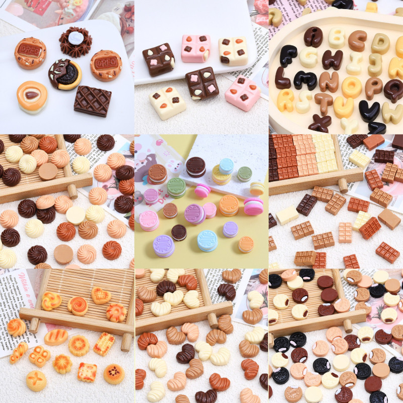 10 ชิ้น/เซ็ต Mini ช็อกโกแลต Macaroon แซนวิชบิสกิตเรซิ่น Cabochon DIY คลิปผมหลุมรองเท้าหัวเข็มขัดอุปกรณ์ตกแต่ง