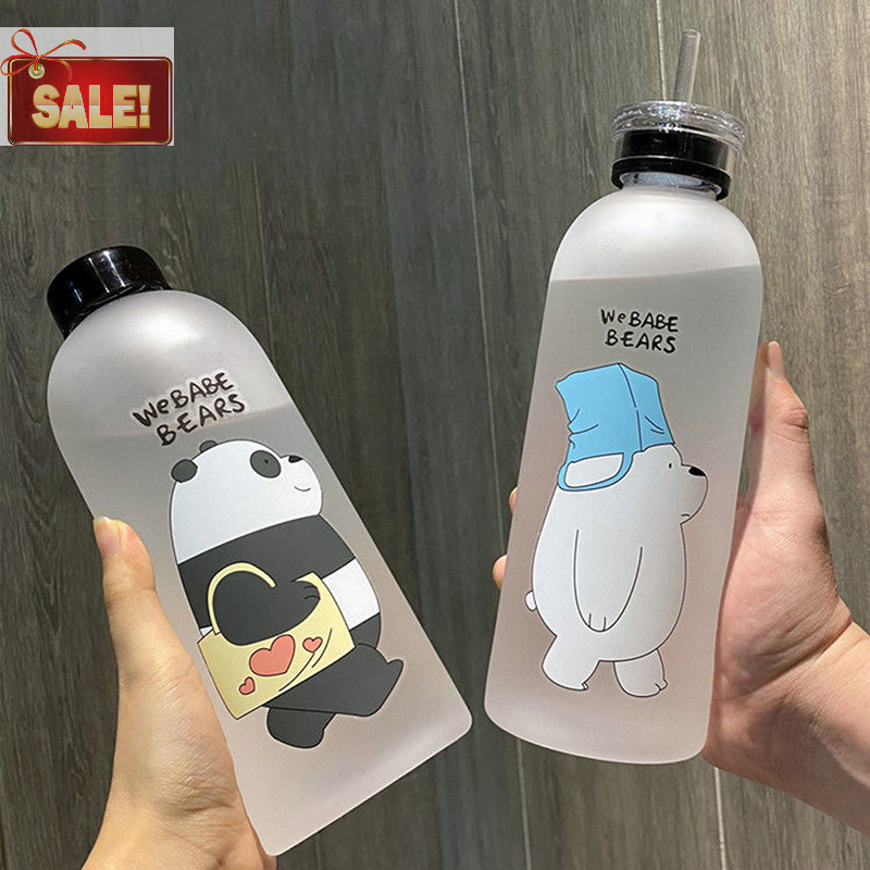 Bl น่ารักแพนด้าหมีถ้วย 1000ml ขวดน้ําพร้อมฟางใสการ์ตูนขวดน้ํา