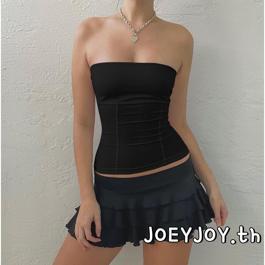 Joeyjoy-women Y2K Satin Tube Tops Solid Bandeau Cropped Vest