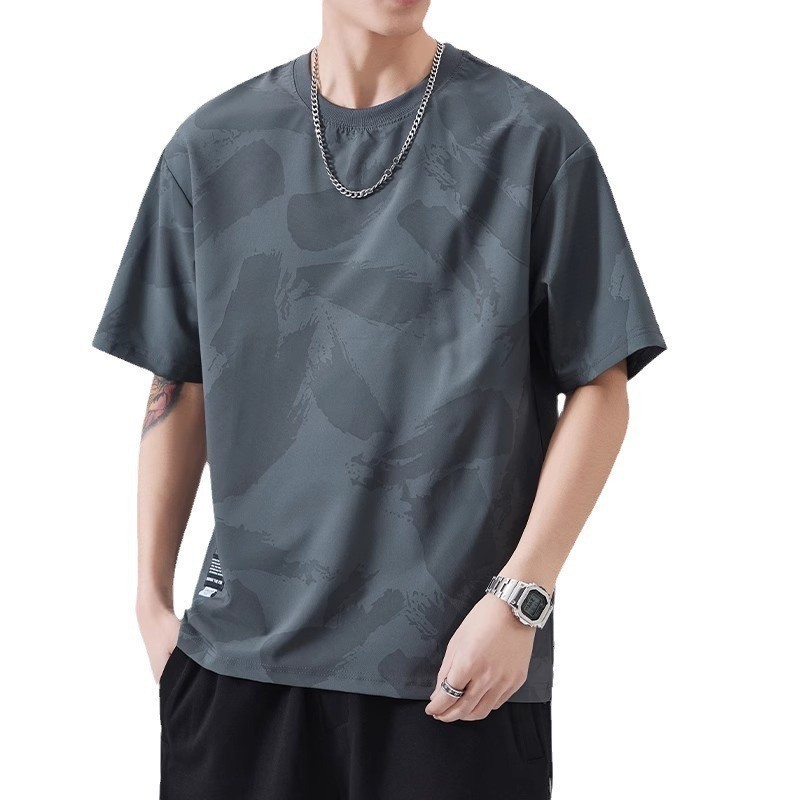 MR-DEER เสื้อยืดคอกลมเเขนสั้น ผู้ชายลายในตัว  รุ่น M998