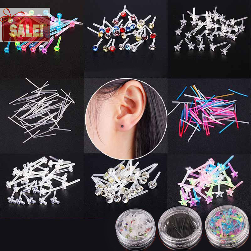 Bl 60 ชิ้น/200 ชิ้นที่มีสีสัน Anti-allergy ต่างหูสตั๊ดพลาสติก Anti-blocking Ear Sticks ชุด A
