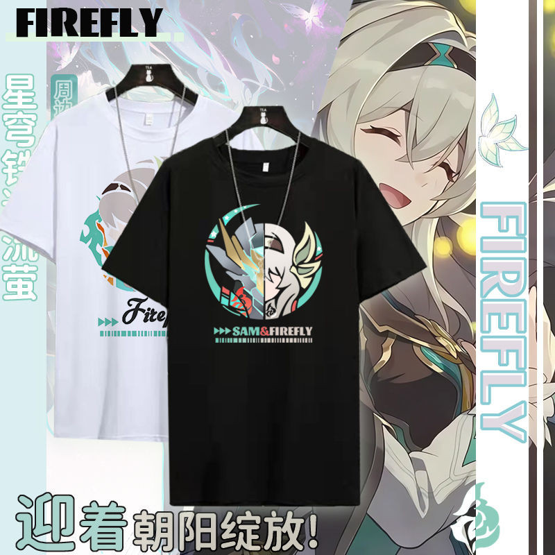 เกม Honkai: Star Rail Firefly Silver Wolf เสื้อยืดสีดํา Hip Hop Sreetwear Tops แขนสั้น