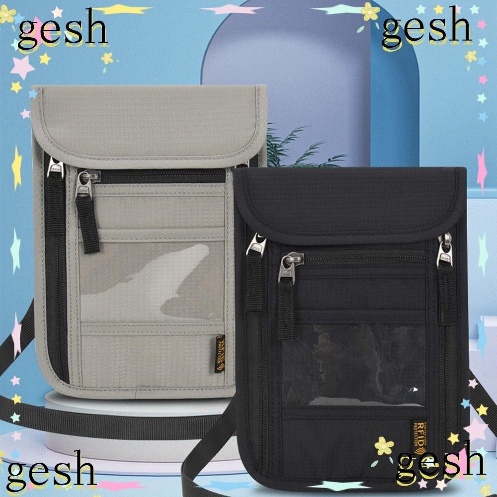 Gesh1 กระเป๋าสตางค์คอความปลอดภัยพร้อมสายคล้องคอแบบปรับได้สําหรับผู้ชายผู้หญิง RFID Blocking