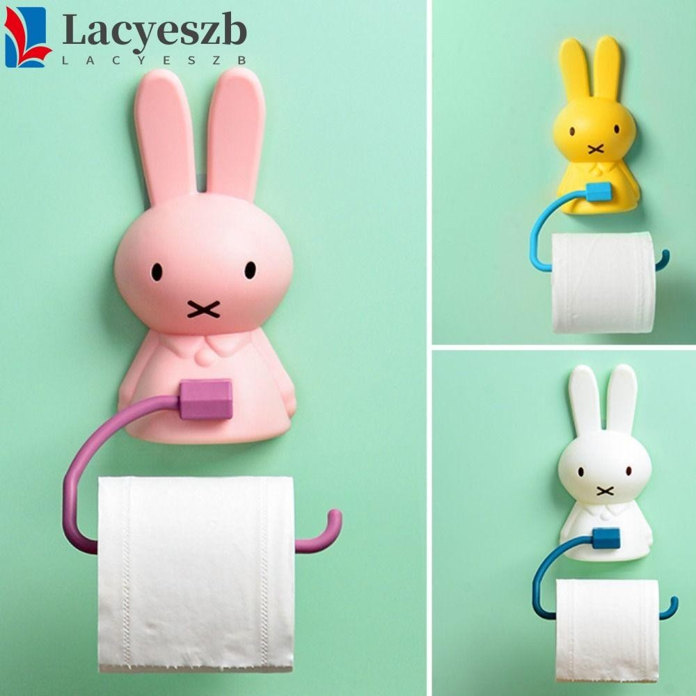 Lacyeszb ที่วางม้วนกระดาษกระต่าย, ความจุแบริ่งที่แข็งแกร่งติดผนังการ์ตูนม้วนกระดาษ, พลาสติกสร้างสรรค์ Punch-free กันน้ําเด็กผู้ถือกระดาษทิชชูห้องน้ํา