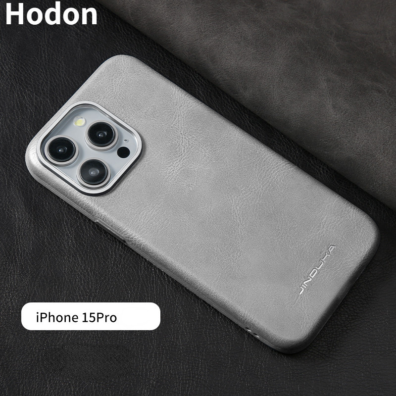 Hodon หรูหรากรอบโลหะเลนส์หนัง Wirless ชาร์จแม่เหล็กเคสโทรศัพท์สําหรับ IPhone 16 15 14 13 12 Pro Max 15 PLUS 14 PLUS ขนาดใหญ่ฝาครอบกรณี