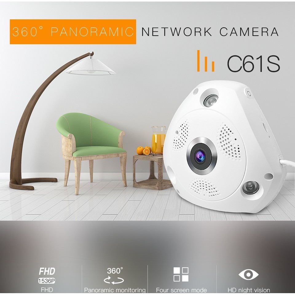 จับภาพได้ชัด Vstarcam C61S 2MP ปรับได้ถึง 3MP(1536P) - มุมมองกว้าง 360องศา Panoramic IP Camera