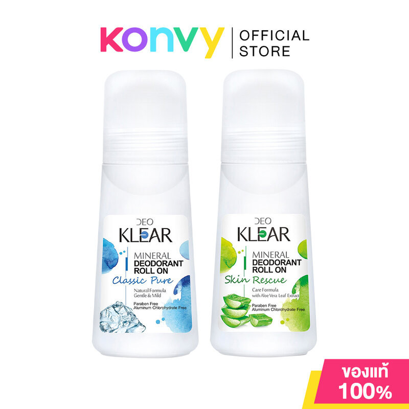 DEOKLEAR Mineral Deodorant Roll-On ดีโอเคลียร์ โรลออนสารส้มน้ำ 65ml (Skin Rescue/Classic Pure)