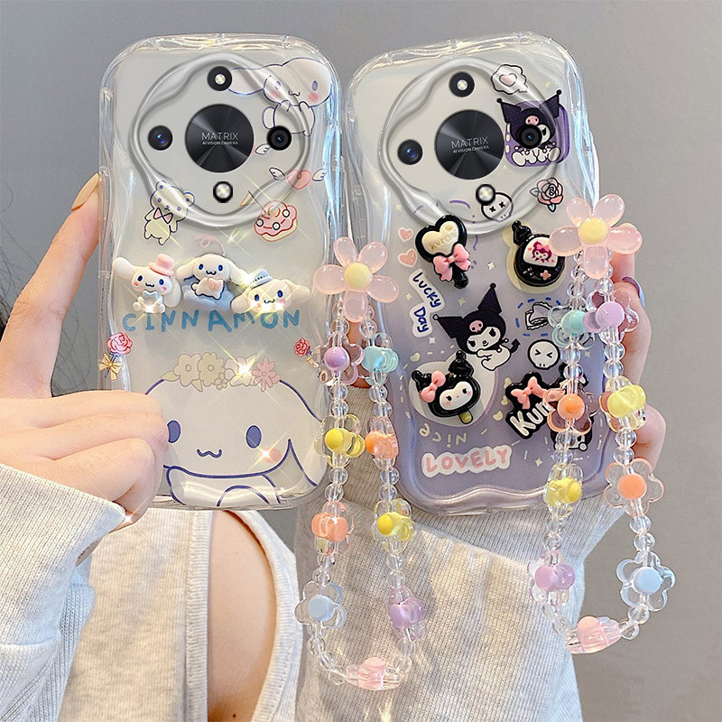 Girls 3D Dolls Cute Bear Kuromi Case for Honor X9B 5G with Flower Short Rope