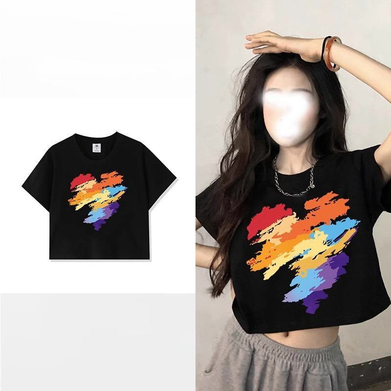 🌈พร้อมส่ง🌈  เสื้อครอปแขนสั้น ผ้าคัตคอน นิ่มใส่สบาย #แขนสั้น 100%CottonT-shirt เสื้อน่ารัก เสื้อผ้าผู้หญิงเสื้อยืดผู้หญิง