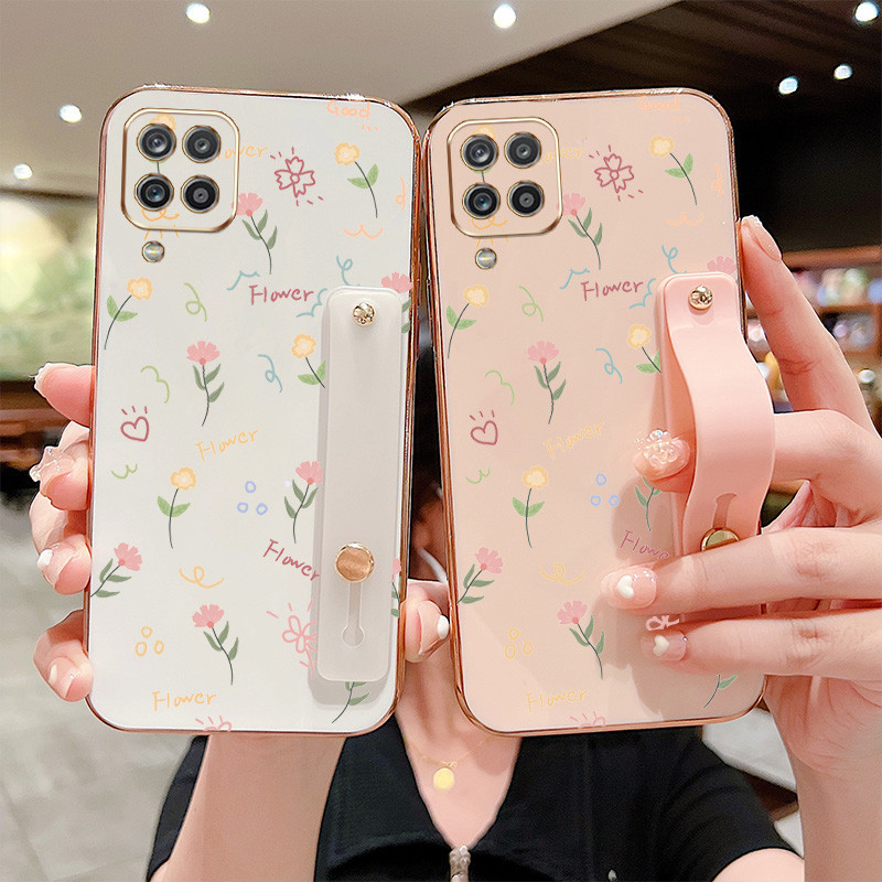 SAMSUNG ปลอกสําหรับsamsung Galaxy A12 M12 F12 A22 M22 F22 M32 M33 M53 4G 5G A22 A42 M42 5G A12 Nacho A12Sเต็มหน้าจอดอกไม้สายรัดข้อมือวงเล็บAnti Dropเคสโทรศัพท์