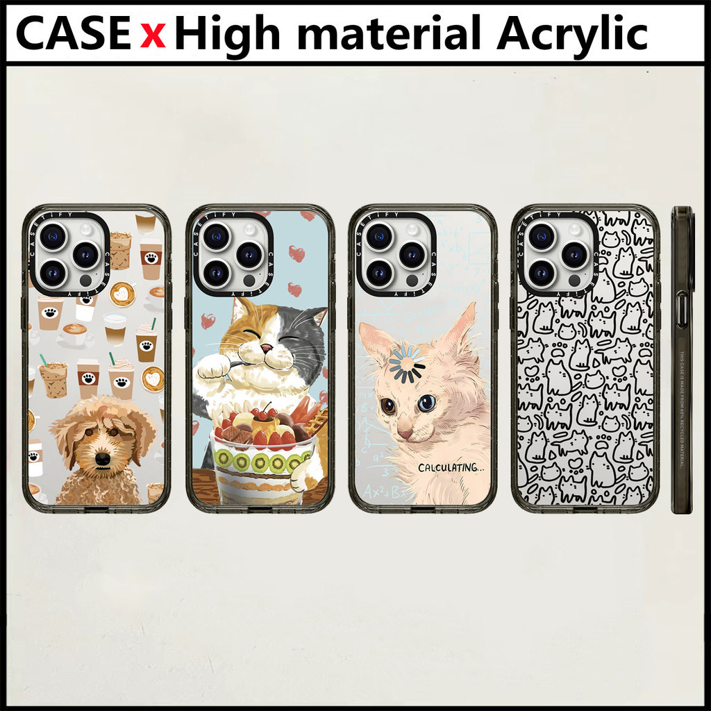 Casetify พุดเดิ้ลและกาแฟ กําลังโหลดในความก้าวหน้า เคส iPhone สําหรับ 11 12 13 14 15 Pro Max 15 Plus อะคริลิคพลาสติก TPU ตัวอักษรด้านข้างกันกระแทกฝาครอบโทรศัพท์กลับ INS สไตล์ปลอก
