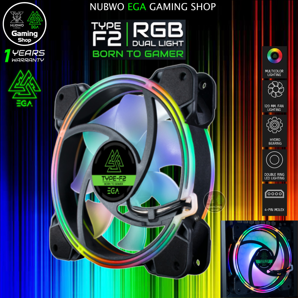 🎮 GAMING NUBWO EGA TYPE F2 RGB DUAL LIGHT CASE FAN 12CM พัดลมเคส 120MM. ไฟ RGB COOLING FAN 4-PIN con