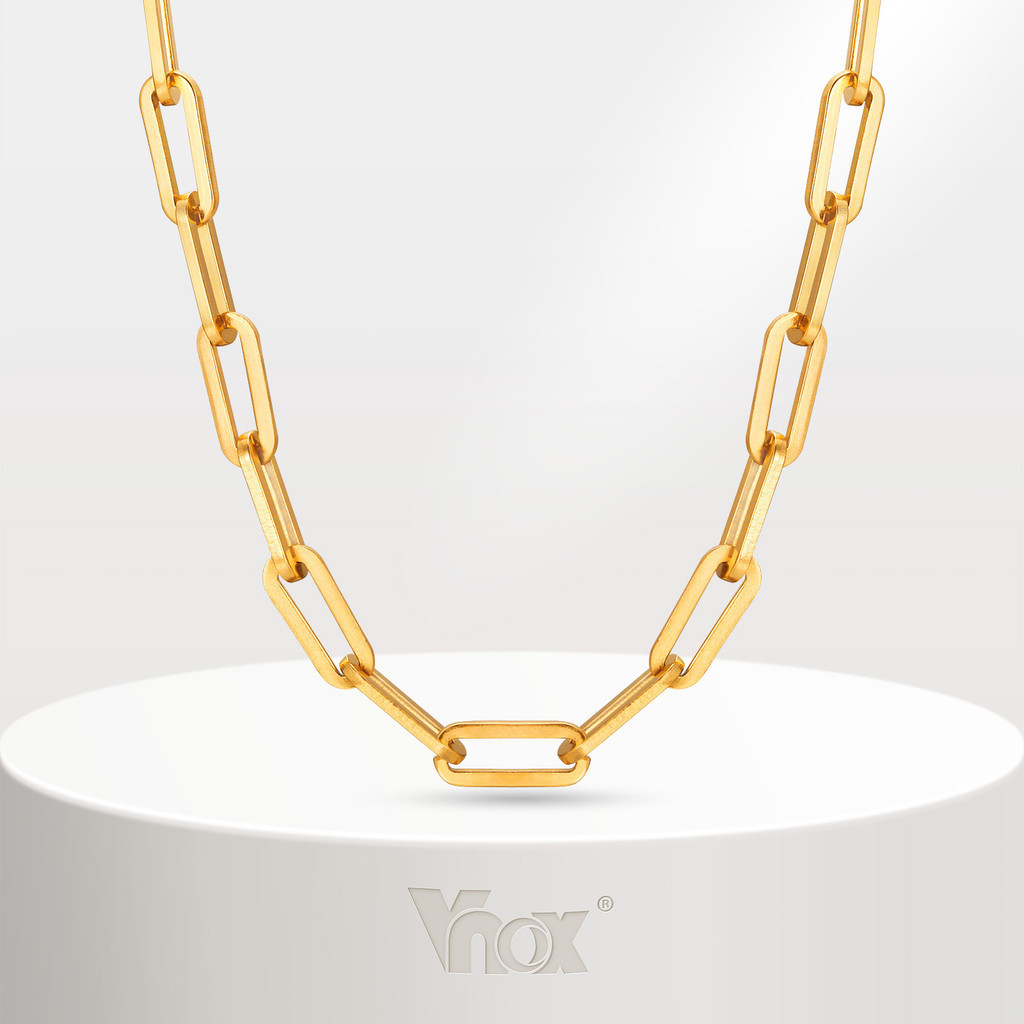 Vnox Paperclip Link Chain Necklace,18K Gold Stainless Steel Chain Link สําหรับผู้หญิงผู้ชายเครื่องประดับของขวัญ