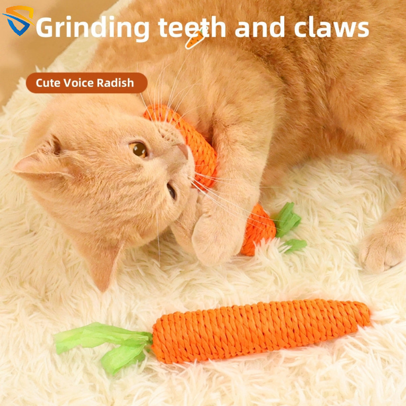 Creative Built-in Bell Design เชือกกระดาษแครอท Cat Interactive ของเล่น / น่ารัก Anti-bite Carota ลูกแมวทําความสะอาดฟัน Chewing Supplies