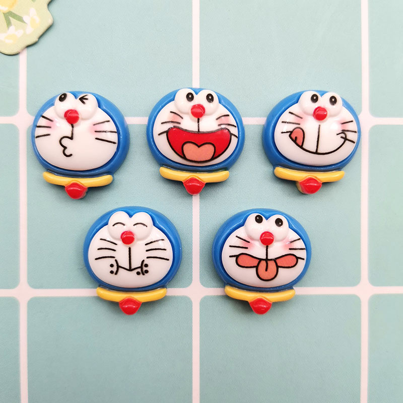 5pcs สดใสการ์ตูนอีโมติคอนสีฟ้าชุดโดราเอมอนอุปกรณ์เรซิน DIY ครีมกาวเคสโทรศัพท์กิ๊บติดตู้เย็น