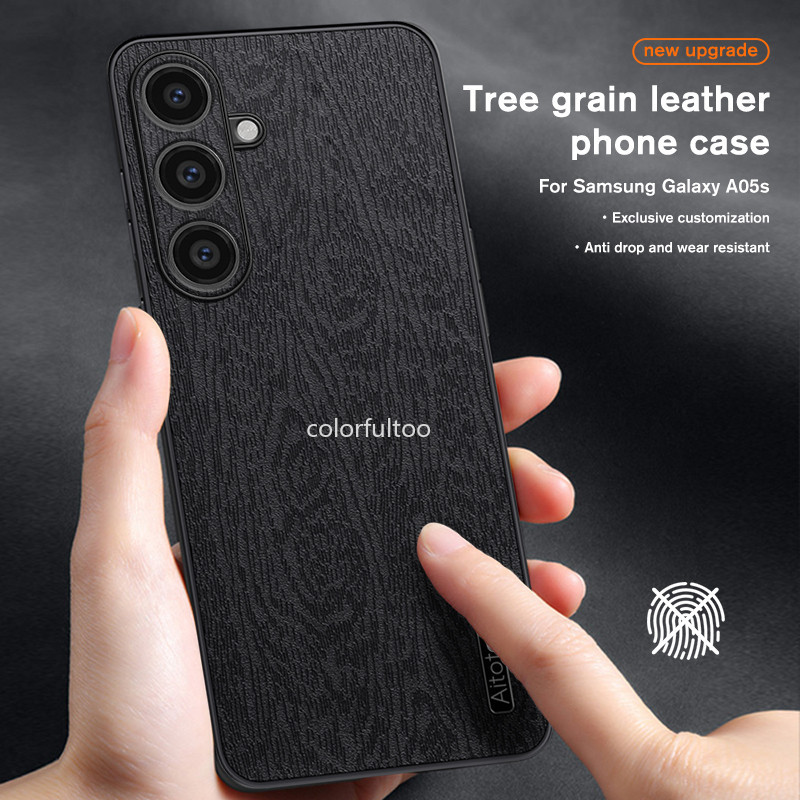 หรูหรา Tree Grain หนังสําหรับ Samsung Galaxy A05 A05S A15 A25 A35 A55 4G 5G ปลอกนุ่ม Matte Textured กล้องป้องกันป้องกันป้องกันลายนิ้วมือกันกระแทกปกหลัง