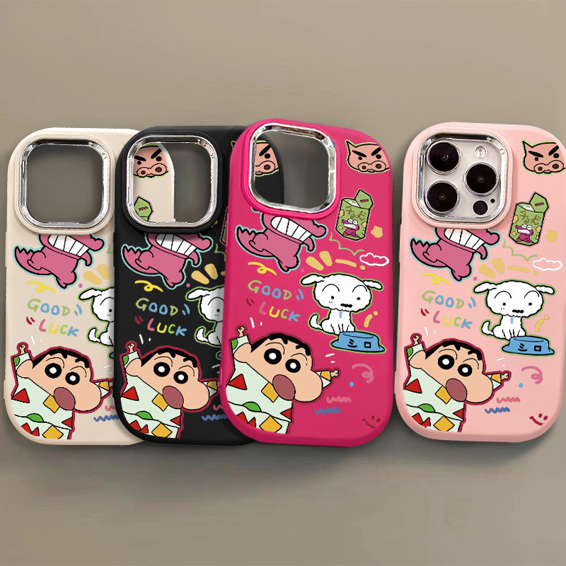 การ์ตูนไดโนเสาร์เครยอนชินจังเคสโทรศัพท์เข้ากันได้สําหรับiphone 15 14 13 12 11 Pro Max XR X/XS Max 7/8 Plusหนาซิลิโคนอ่อนนุ่มElectroplatedสีMatteเคสโทรศัพท์