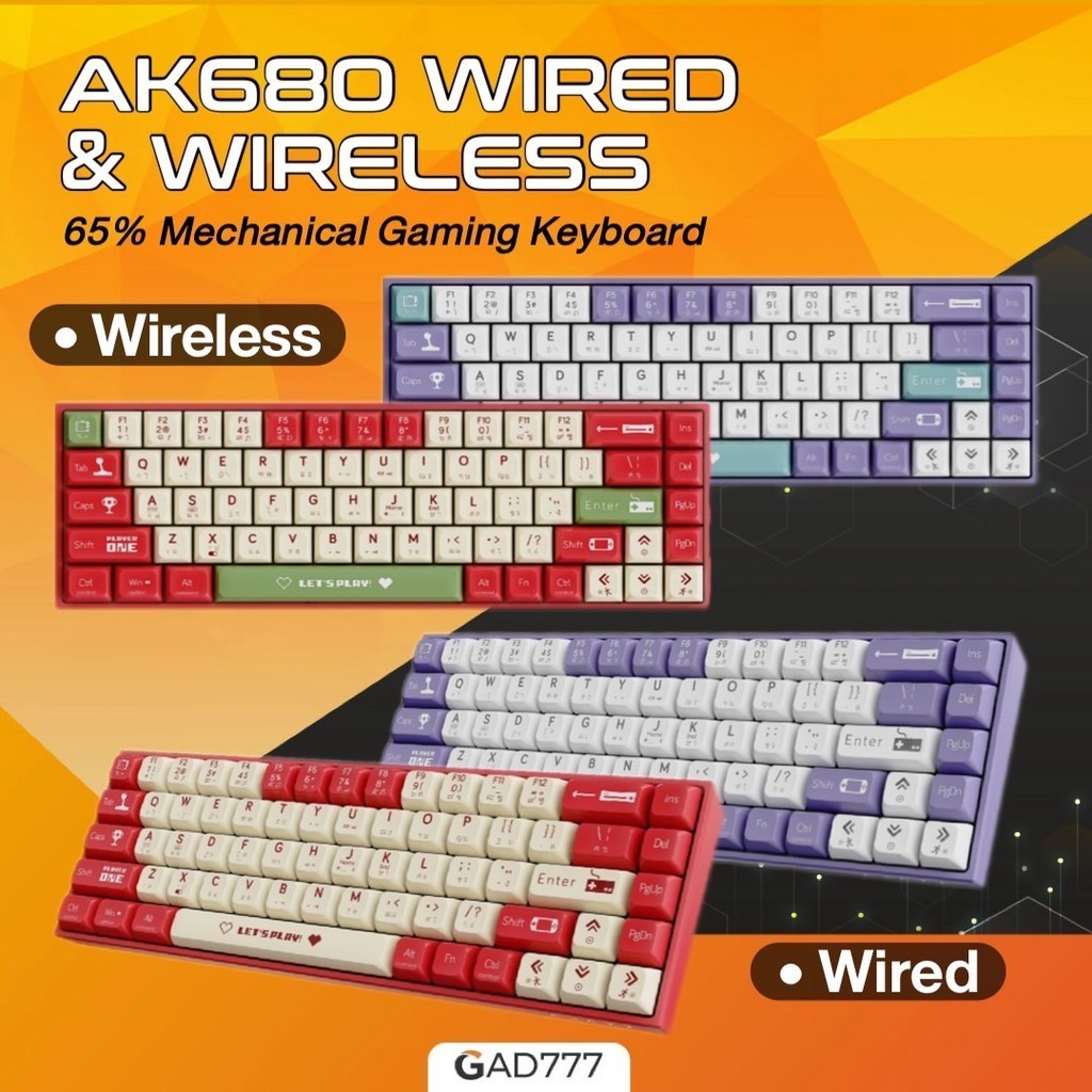 Ajazz AK680 รุ่นไร้สาย [G7_263] คีย์บอร์ดเกมมิ่ง 68Keys 70% Pre-Lubed Switch Hotswap  [GAD777]