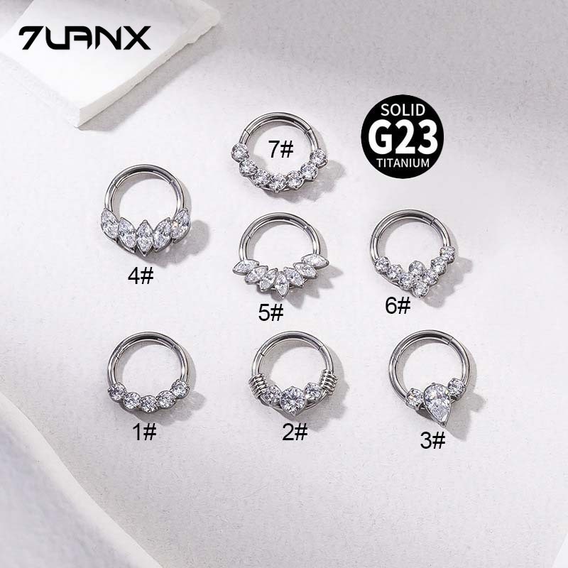 1 ชิ้น G23/F136 ไทเทเนียมฝังเพทายจมูก Septum แหวน Clicker Hoop ต่างหู Helix เจาะ 16G Hypoallergenic