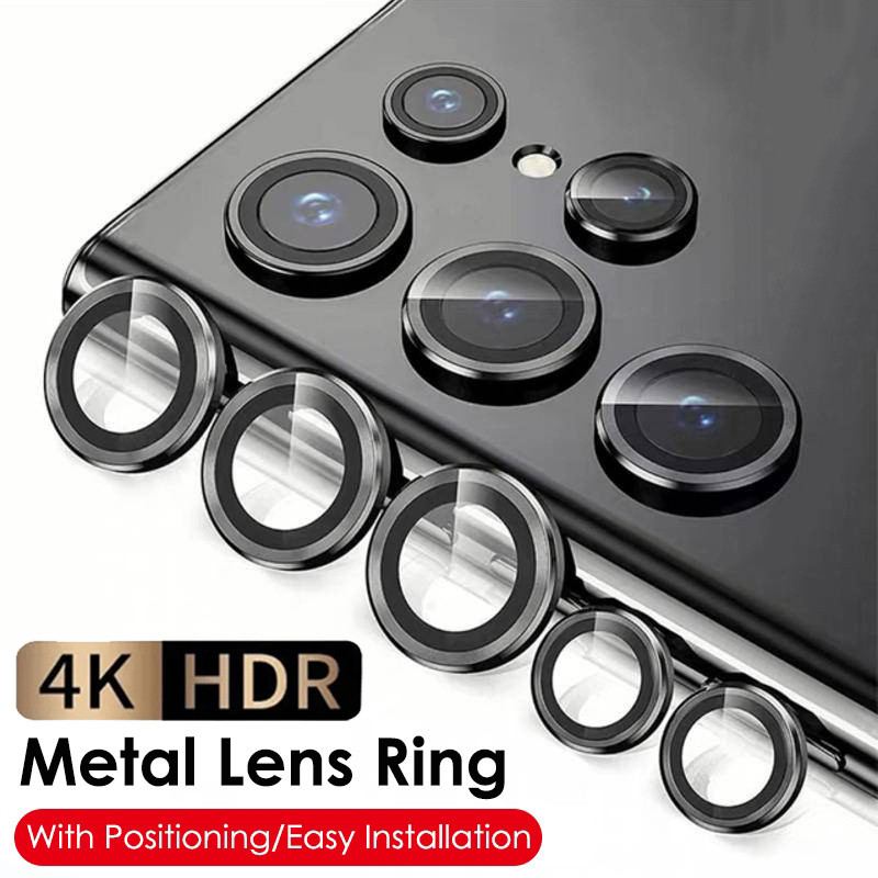 คลิกเดียวติดตั้งกล้องเลนส์ป้องกัน สําหรับ Samsung Galaxy S24 S23 S22 Plus S24 Ultra S24FE S23FE คลุมทั้งหมดแหวนโลหะกระจกนิรภัยป้องกันกล้องกระจก