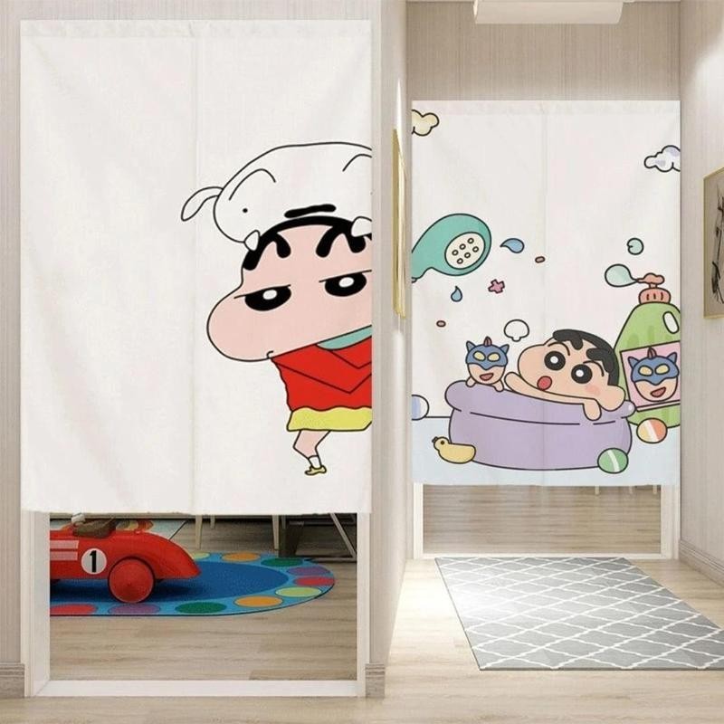ม่านประตู ตีนตุ๊กแก เครยอนชินจังผ้าม่านการ์ตูนน่ารักพาร์ทิชันกาวในตัวครึ่งม่านหมัดฟรีความเป็นส่วนตัวปิดกั้นม่านตกแต่งห้องนอนขนาดที่กําหนดเ