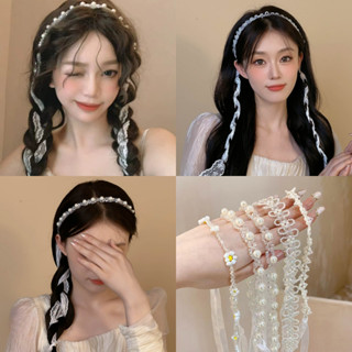 ที่คาดผมริบบิ้นมุกสีขาวแฟชั่นเกาหลีที่คาดผมหรูหราเครื่องประด…