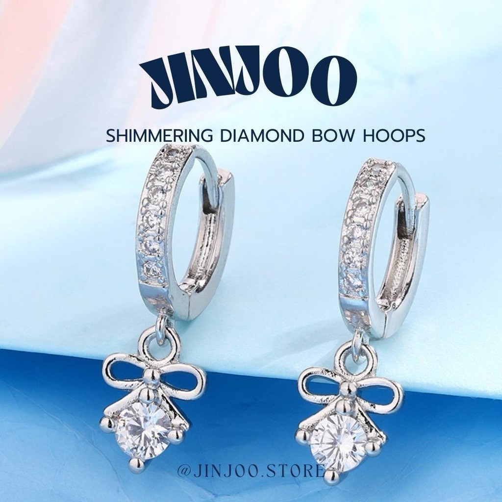 Jinjoo-ต่างหูห่วงโบว์ รุ่น Shimmering Diamond Bow Hoops โซคิ้วมากกก ขนาดห่วง 8 mm. รหัส H75