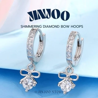 Jinjoo-ต่างหูห่วงโบว์ รุ่น Shimmering Diamond Bow Hoops โซคิ้วมากกก ขนาดห่วง 8 mm. รหัส H75