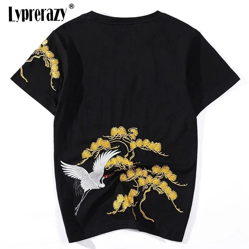 Lyprerazy Red-crowned crane Hip hop เสื้อยืดแขนสั้นผ้าฝ้ายเสื้อยืดเย็บปักถักร้อย Streetwear จีน Tee Tops