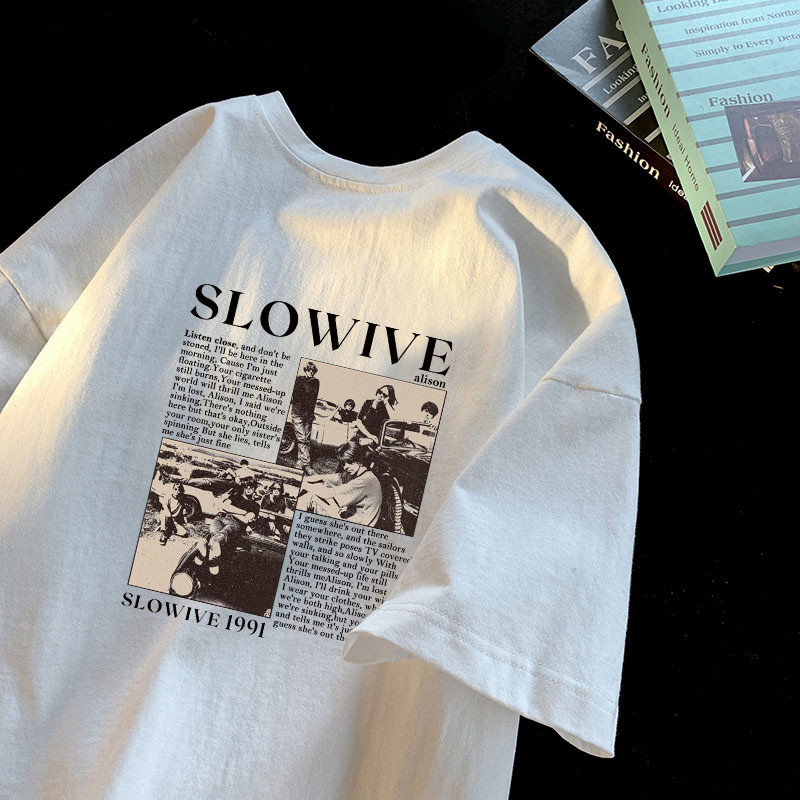 (จัดส่งตลอด 24 ชั่วโมง)Woo Right เสื้อยืดสีขาว oversize cotton100 แฟชั่นย้อนยุค แขนสั้นคอกลมผู้ชาย HY