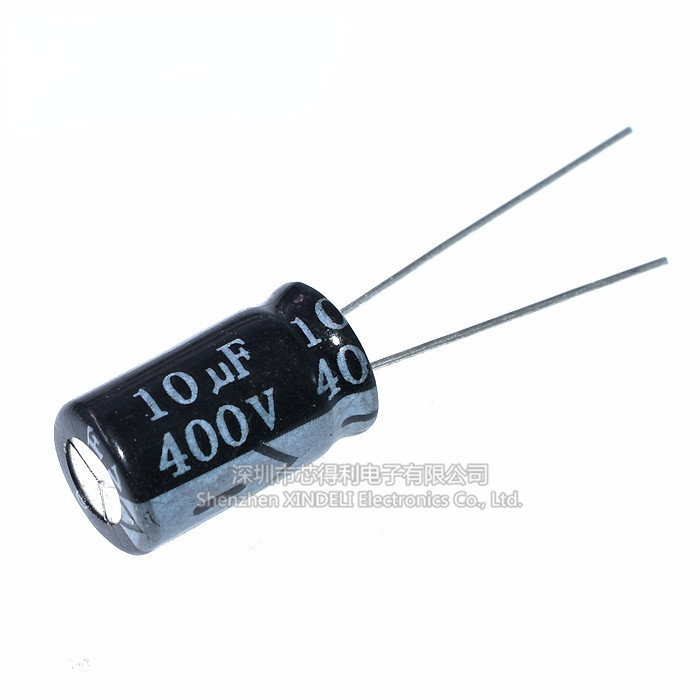 In-line ตัวเก็บประจุอลูมิเนียมอิเล็กโทรลีติค 400V/10UF ปริมาณ 10 * 17 มม. ตัวเก็บประจุ Plug-In 106 10UF 10X17 มม.