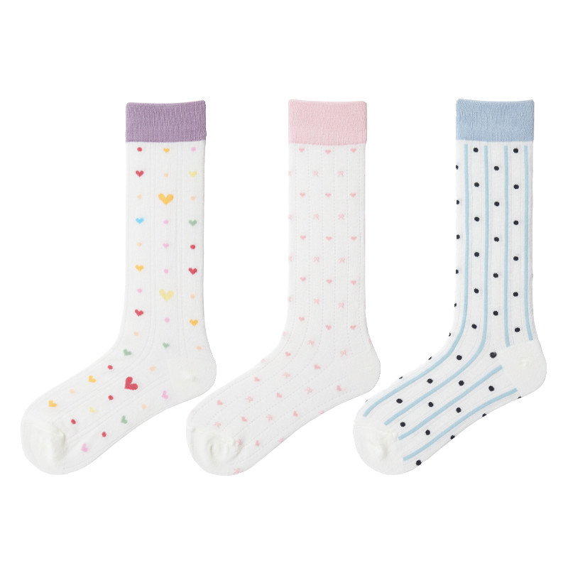 Polka Dot ถุงเท้าสําหรับผู้หญิงฤดูร้อนบางถุงเท้ากองผ้าฝ้ายแท้เกาหลี Dopamine ถุงเท้ายาวหวาน JK ถุงเท้ากองลูกวัว