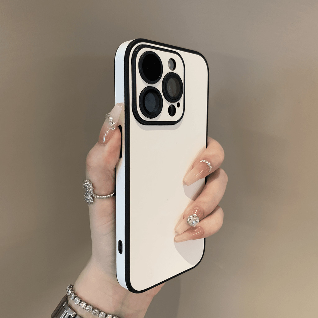 เคสโทรศัพท์หนังสี่ด้านสีขาวหรูหราสําหรับ ไอโฟน15 14 13 12 11 มือโปร สูงสุด ปลอกกล้องป้องกันการกระแทกมาพร้อมกับฟิล์มเลนส์ป้องกันฮาร์ดปกหลัง