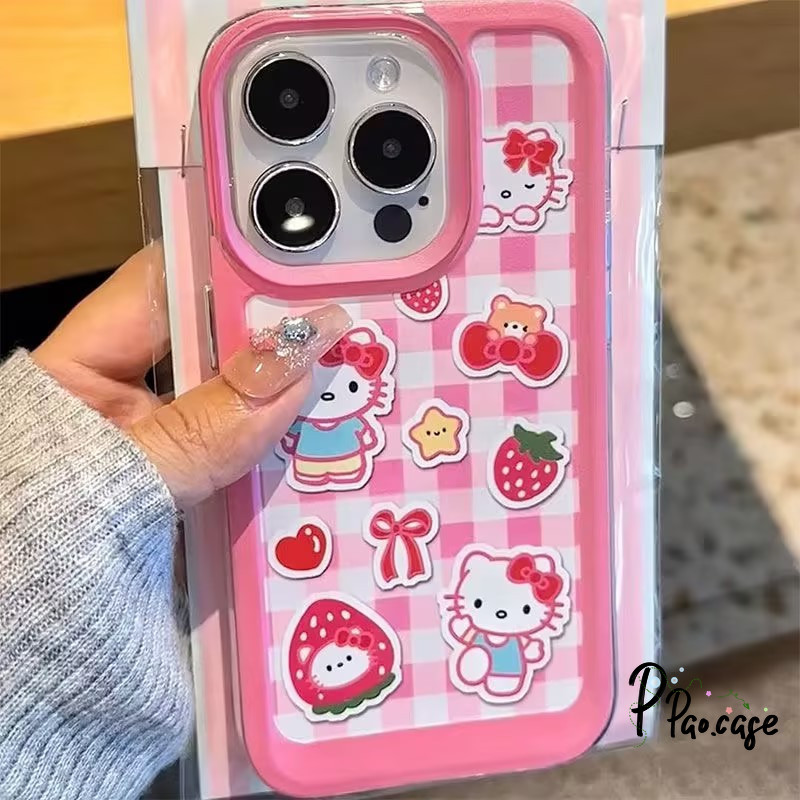 น่ารัก Hello Kitty รักตัวยึดม้าสตรอเบอร์รี่เข้ากันได้กับ IPhone 15 11 13 XS Max 7Plus 14 Pro Max XR 15 Plus X 14 7 8